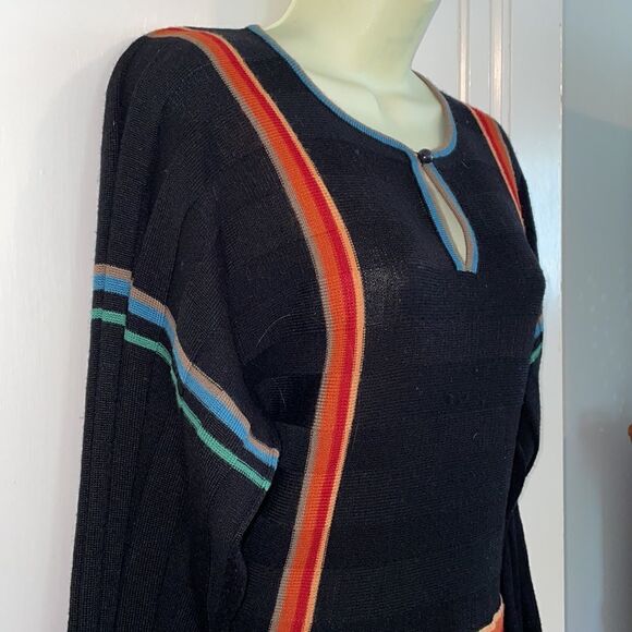 Amazing 70s Vtg Roncelli knit multi colored striped sweater dress - Picture 6 of 12